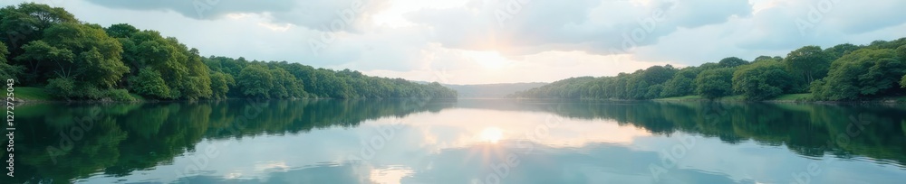 Water surface with reflection of sky and trees, sky, peaceful, scenery Water surface with reflection of sky and trees, sky, peaceful, scenery