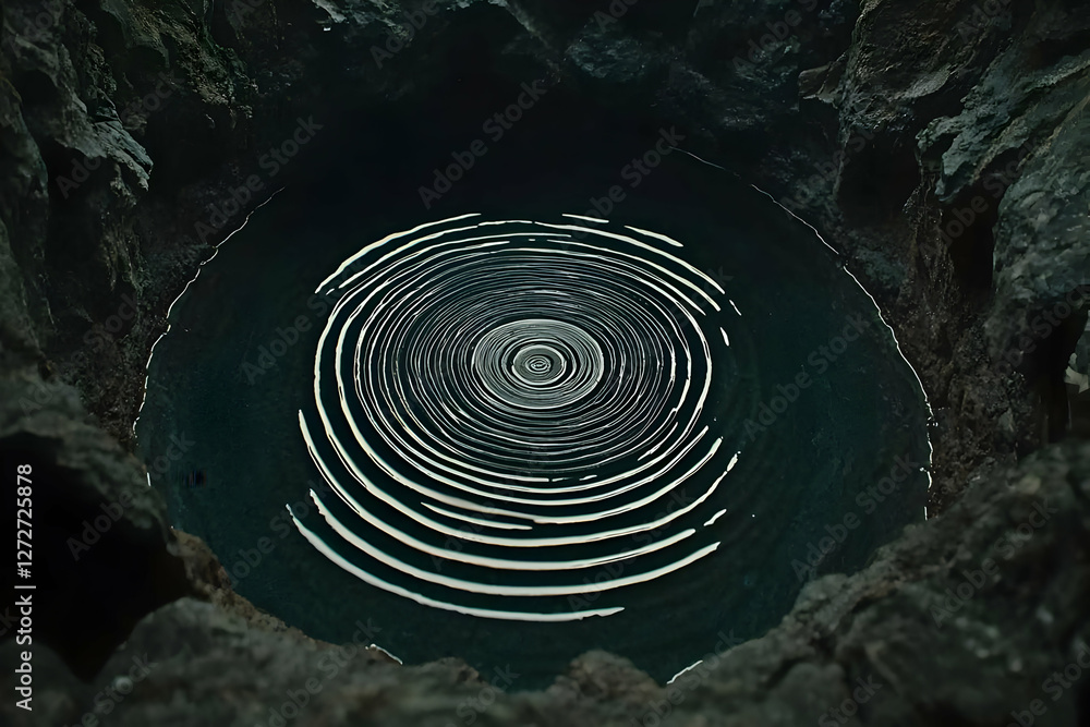 Concentric ripples in dark well; nature's mystery; calm background; spiritual imagery Concentric ripples in dark well; nature's mystery; calm background; spiritual imagery