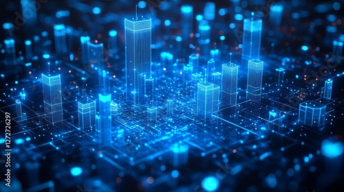 Futuristic Smart City Digital Network  Illuminated Skyline