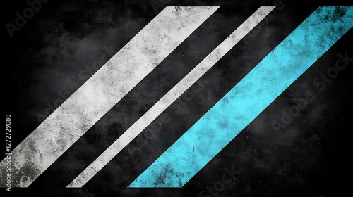 Abstract Diagonal Stripes Bold Cyan White Black Grunge Texture. AI Generated