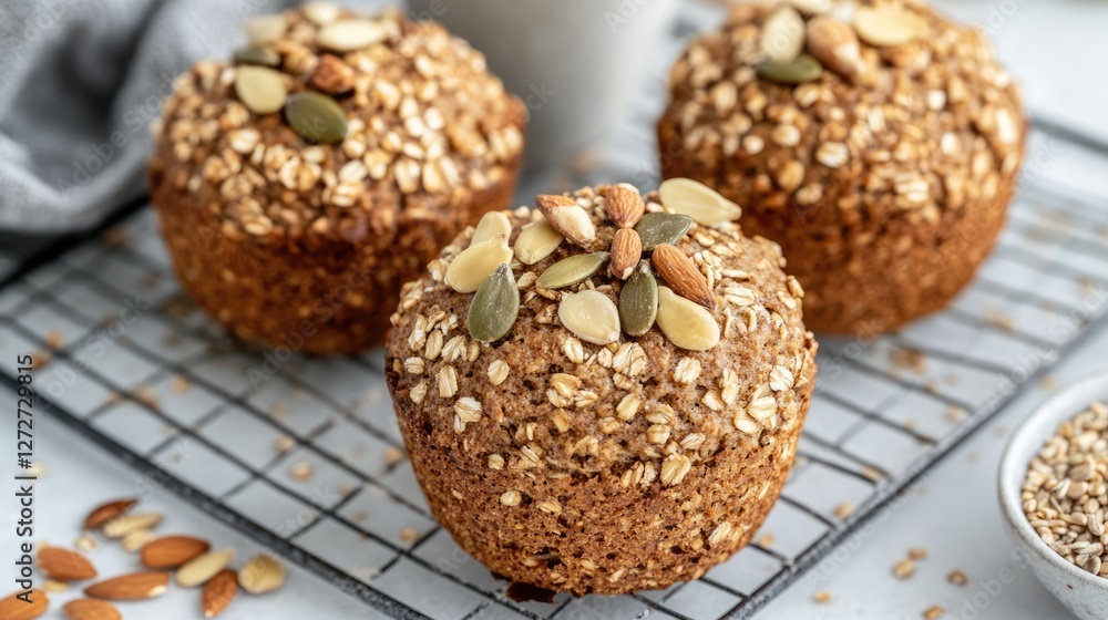 A close-up of whole wheat bread rolls with seeds and grains on top A close-up of whole wheat bread rolls with seeds and grains on top