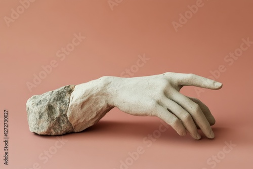 Sculpture of an arm made of rock and plaster
