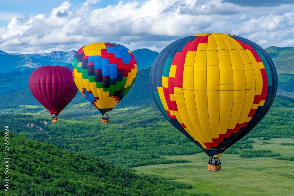 Obraz premium A hot air balloon festival, with colorful balloons floating over rolling hills