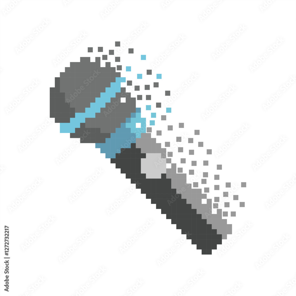 Fototapeta premium Pixel art of microphone with scattered effect.