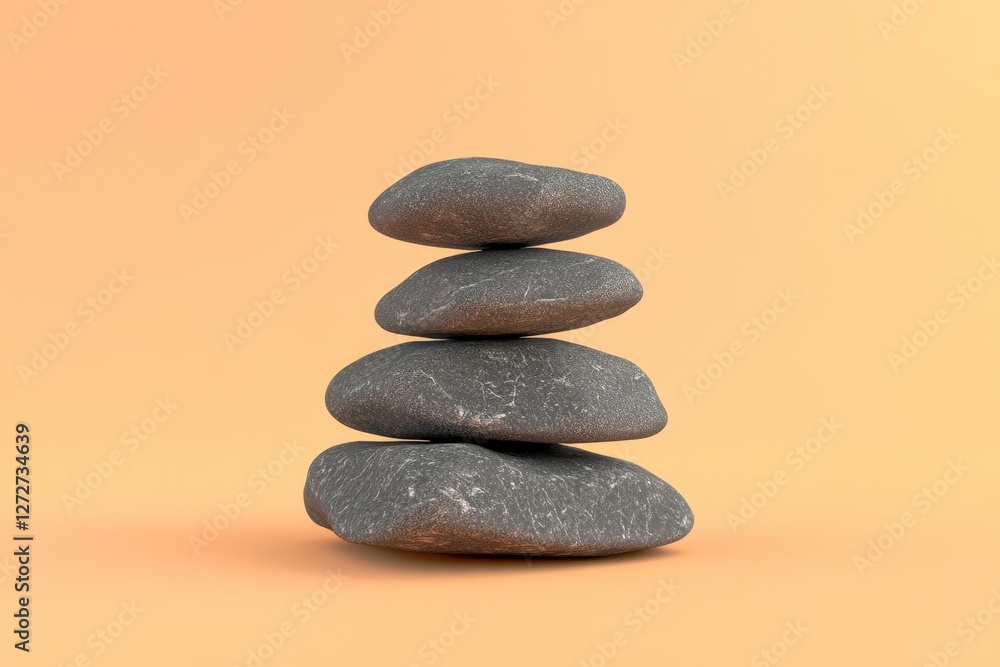 Stacked smooth gray stones balanced on a tan background