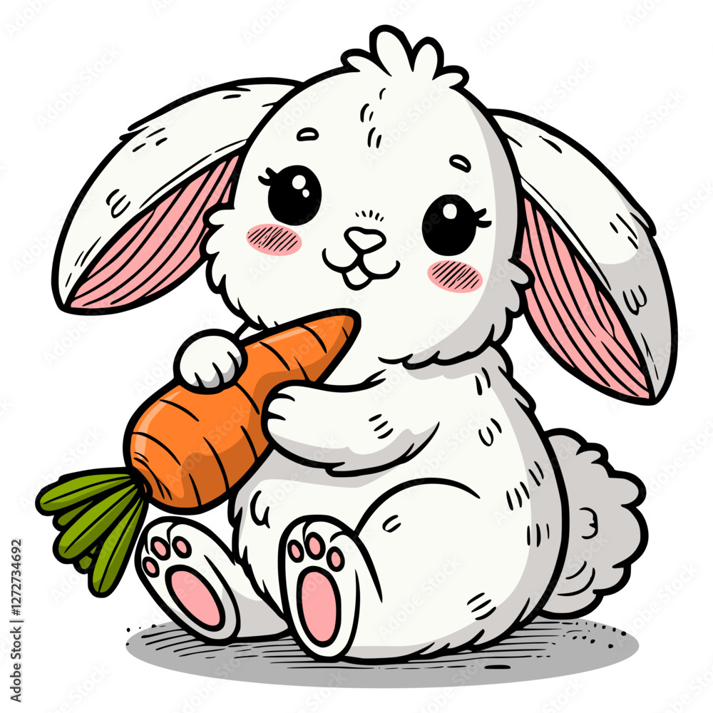 Fototapeta premium cute rabbit with carrot, cute bunny illustration