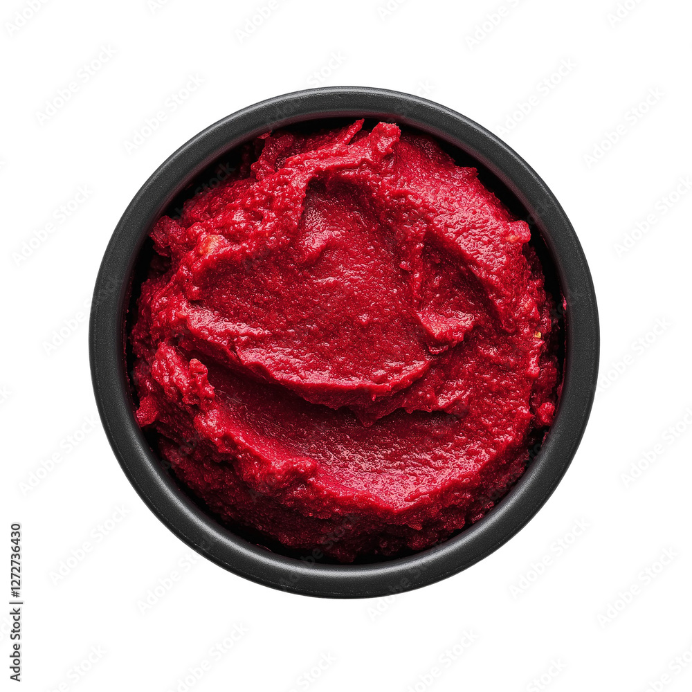 tomato paste in a bowl top view isolated on transparent white background, clipping path tomato paste in a bowl top view isolated on transparent white background, clipping path