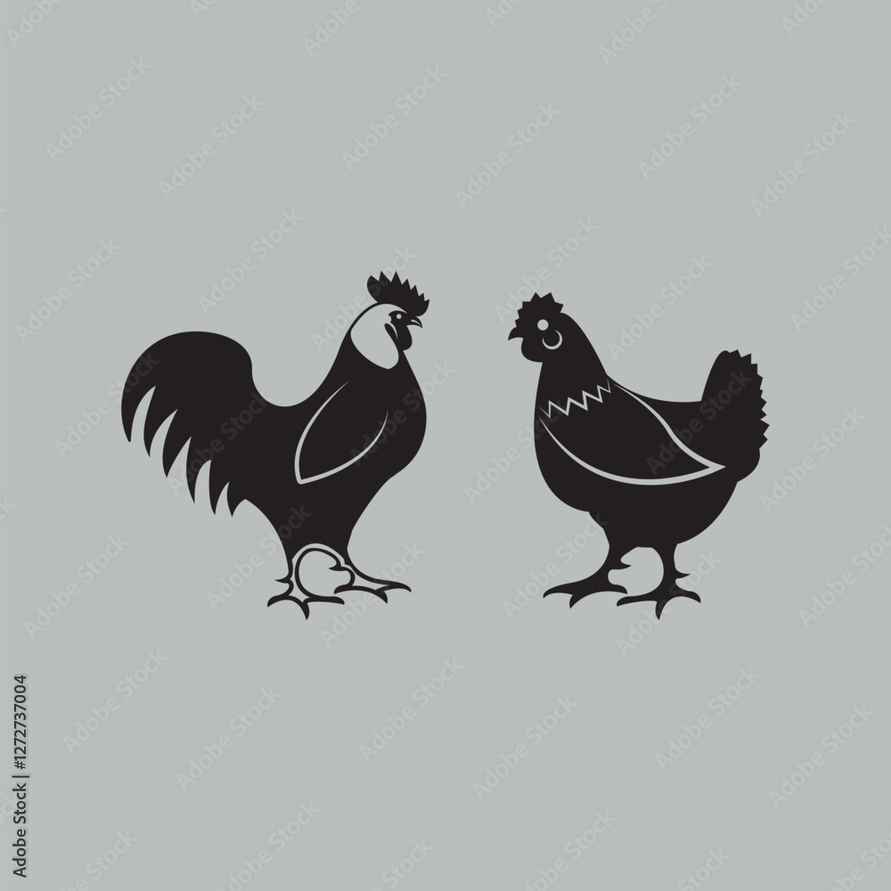 Fototapeta premium Rooster and Hen Silhouettes