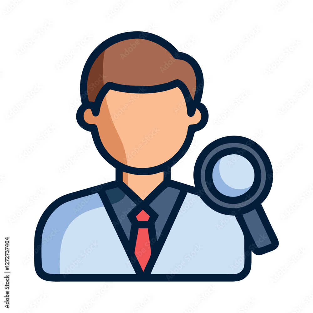 Lawyer investigating with magnifier icon Lawyer investigating with magnifier icon