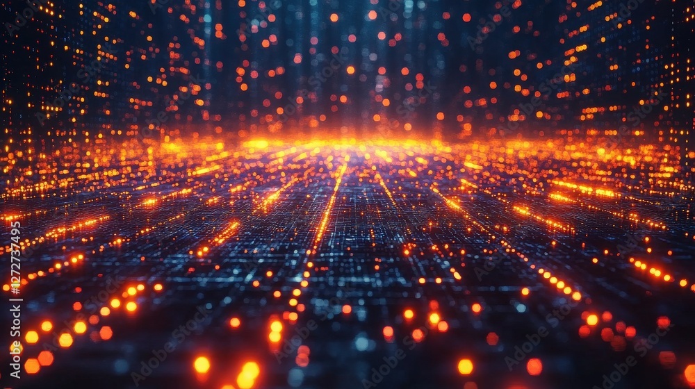 Fototapeta premium Futuristic Data Visualization with Bright Lights and Digital Particles
