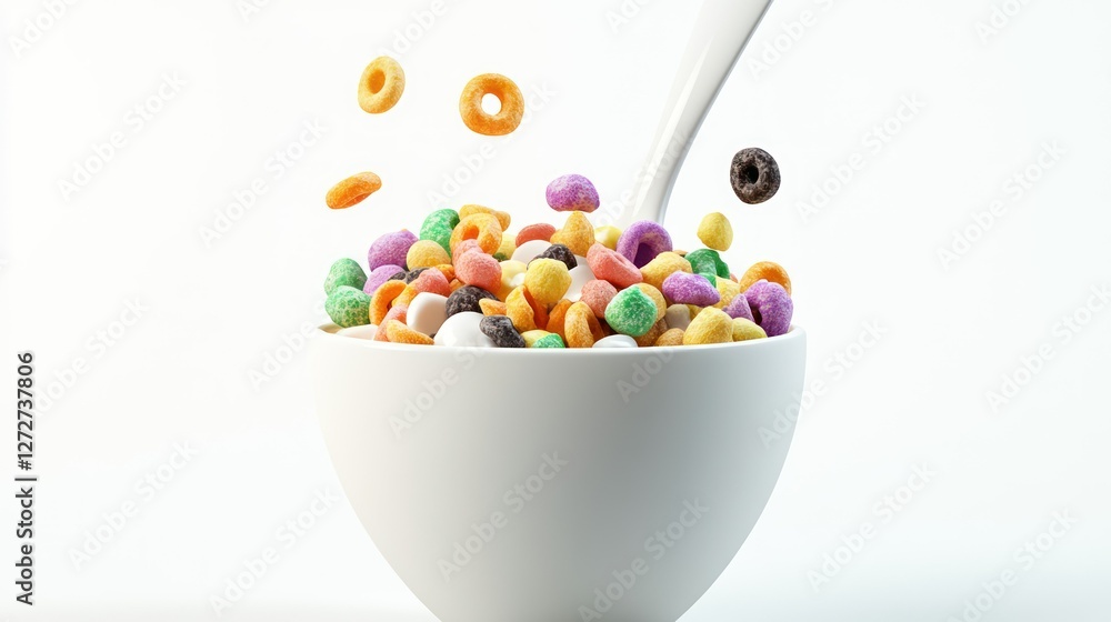 Wholesome Breakfast: A delightful composition capturing the essence of breakfast, with milk being poured into a bowl of colorful cereal, promising a vibrant and energy-filled morning. Wholesome Breakfast: A delightful composition capturing the essence of breakfast, with milk being poured into a bowl of colorful cereal, promising a vibrant and energy-filled morning.