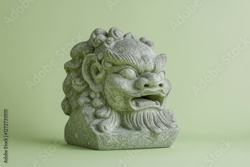 Ornate gray stone carving of a mythical lion like creature photo