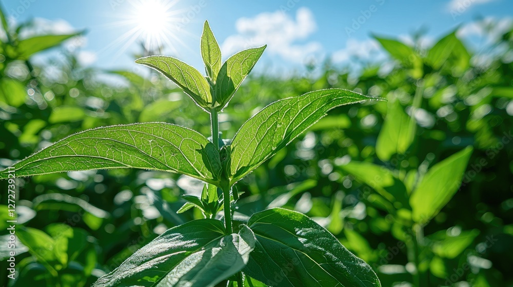 Obraz premium Vibrant Green Plant Leaves Basking In Sunlight