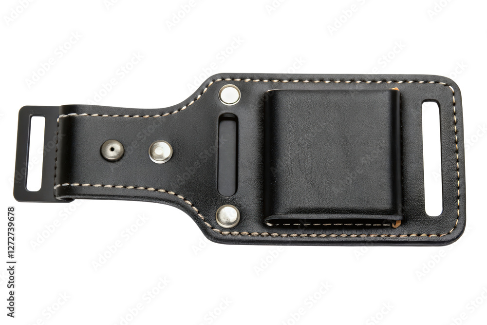 Black leather tool pouch isolated with transparent background