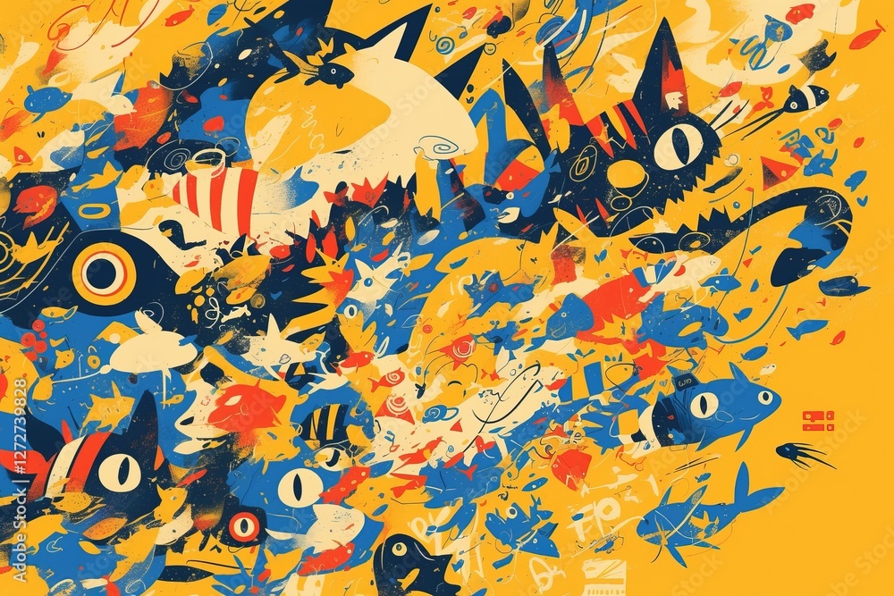 Naklejka premium Abstract colorful animals and fish explosion