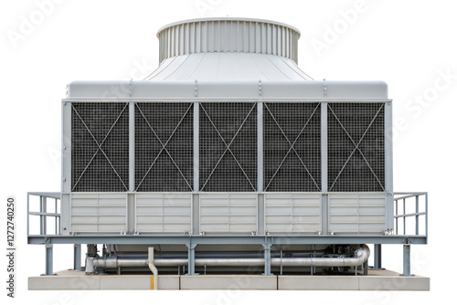 Large industrial cooling tower isolated with transparent background