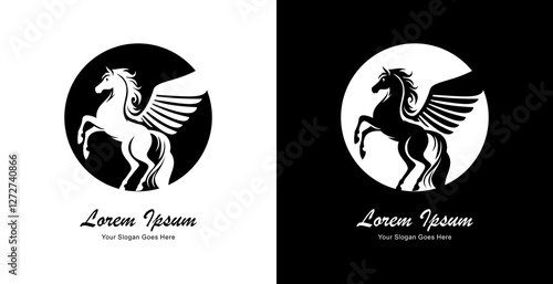 The logo design is in the form of a winged horse combined with a circle and has an elegant style