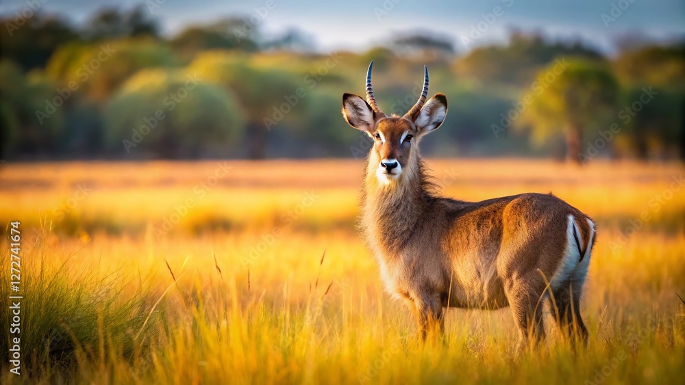 Young Waterbuck in Botswana's Okavango Delta: Minimalist Wildlife Photography Young Waterbuck in Botswana's Okavango Delta: Minimalist Wildlife Photography