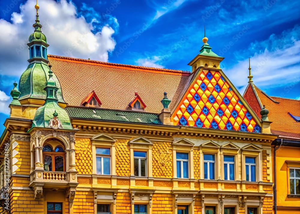 Fototapeta premium Zagreb Croatia Architectural Building Facade Stock Photo