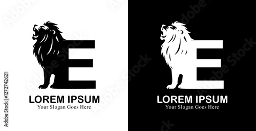 E letter logo design combined with a lion