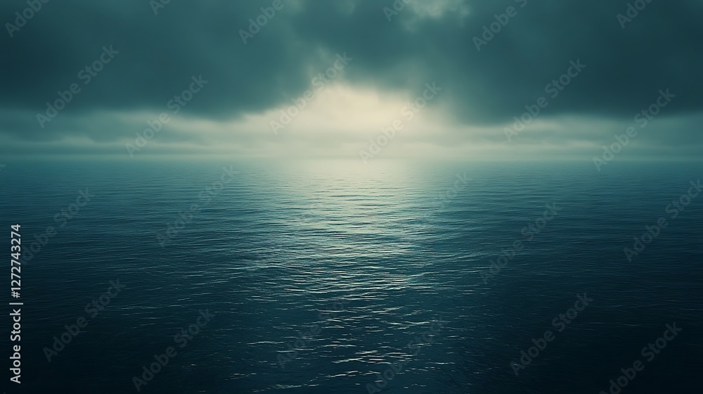 Obraz premium Calm Ocean Scene with Overcast Sky, Peaceful Water Landscape