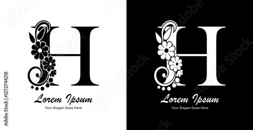 letter H logo design combined with flowers