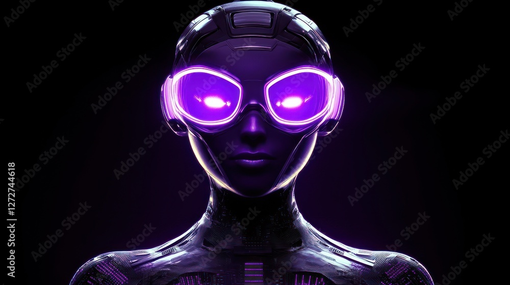 Cyberpunk Woman: Glowing Purple Digital Portrait Cyberpunk Woman: Glowing Purple Digital Portrait