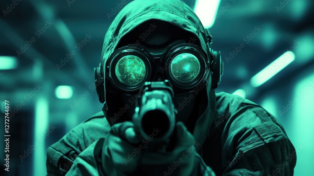 Cyberpunk Soldier: Green-Tinted Tactical Ops Cyberpunk Soldier: Green-Tinted Tactical Ops