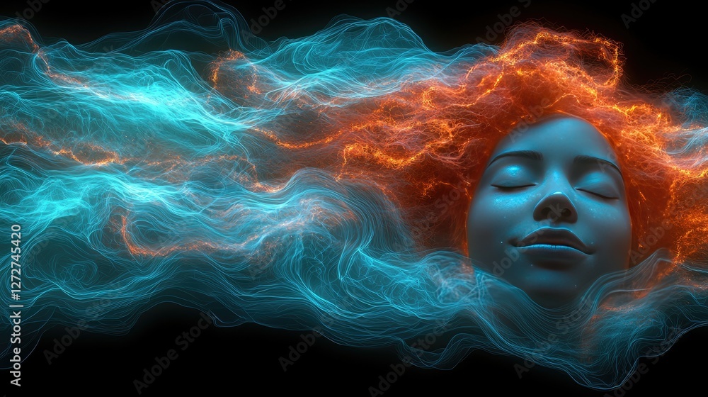 Serene Woman Embraces Flowing Energetic Hair Serene Woman Embraces Flowing Energetic Hair