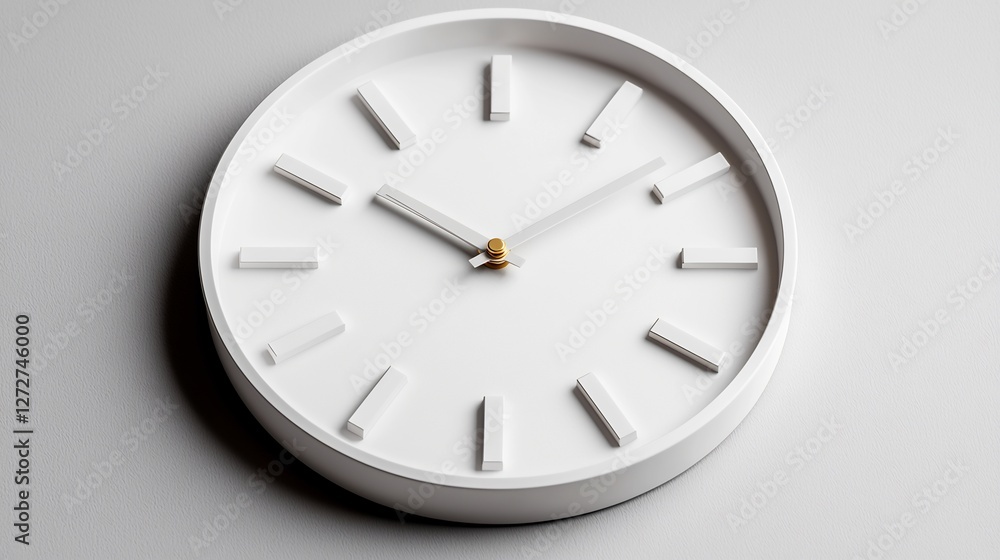 White Circular Wall Clock Template Against Light Gray Textured Background White Circular Wall Clock Template Against Light Gray Textured Background