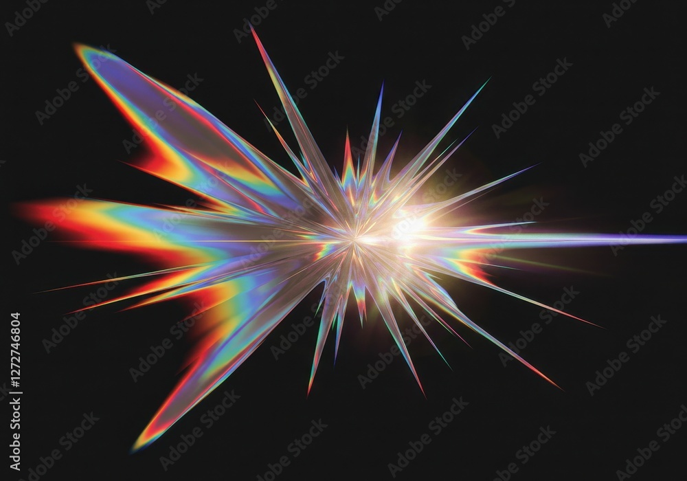 Rainbow Light Burst Explosion on Black Background Rainbow Light Burst Explosion on Black Background