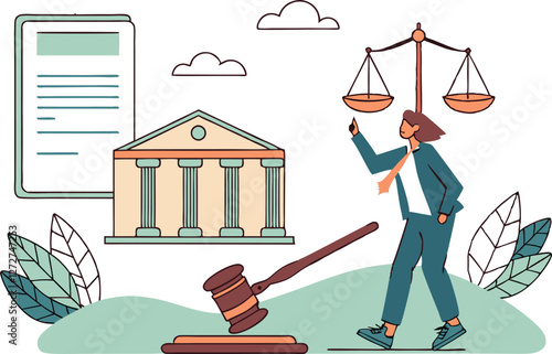 Business concept illustration. Regulations, law or rules, authority, legislation or government lawsuit, legal document justice or courthouse, verdict or punishment concept, businessman hold gavel with