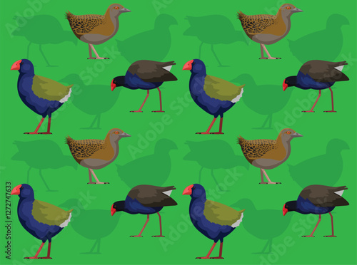 Bird New Zealand Swamphen Pukeko Weka Takahe Cute Seamless Wallpaper Background