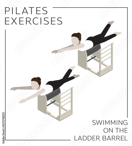 Pilates Exercise Pose Set Swimming on the Ladder Barrel Vector