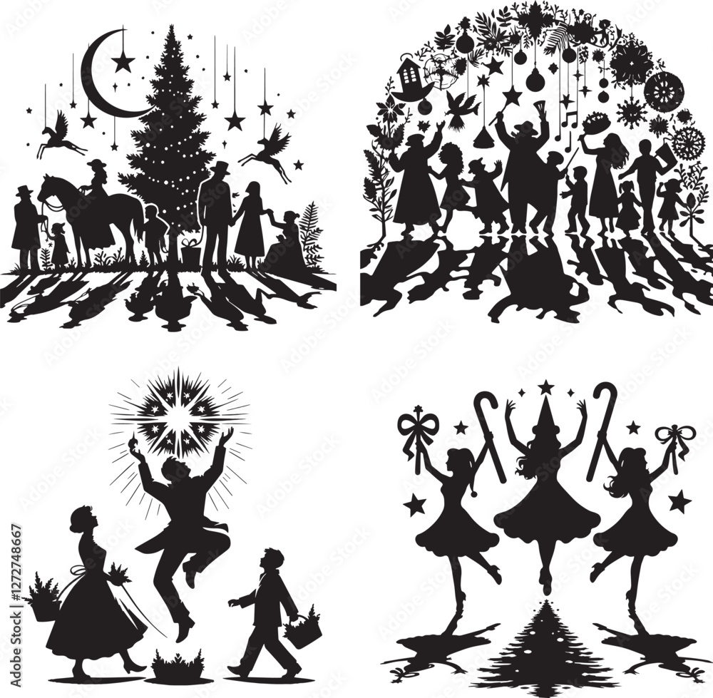 Festive Shadows in black and white silhouette assets in vector farm Festive Shadows in black and white silhouette assets in vector farm