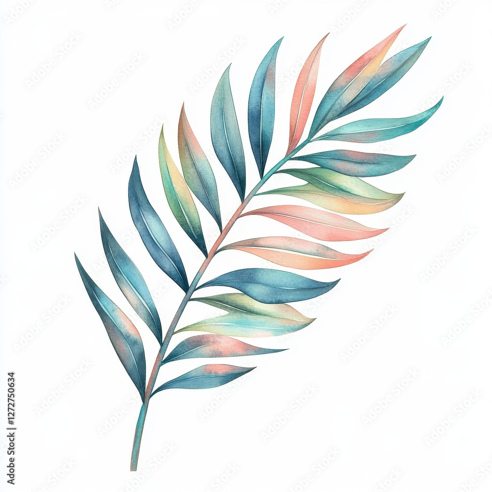 Delicate palm leaf illustration with soft pastel colors, perfect for decor Delicate palm leaf illustration with soft pastel colors, perfect for decor