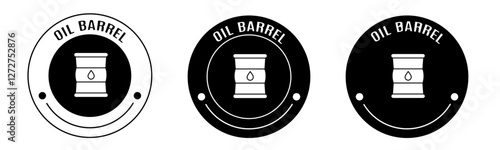 Black and white illustration of oil barrel icon in flat. Stock vector.