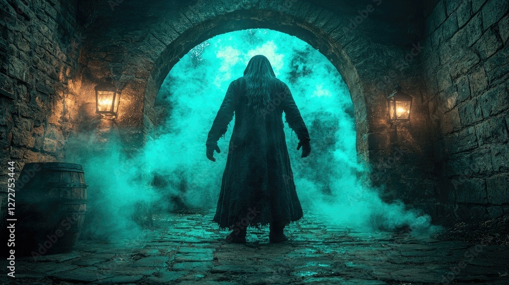 Mysterious Figure Stands In A Dark Stone Archway Mysterious Figure Stands In A Dark Stone Archway