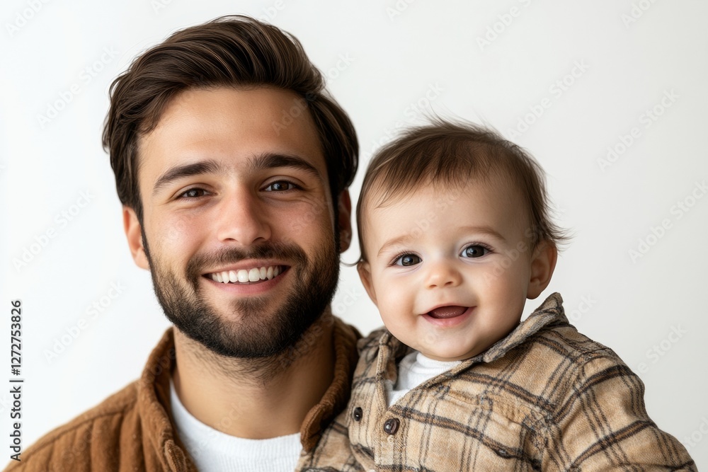 Father and baby portrait isolate on white background Father and baby portrait isolate on white background