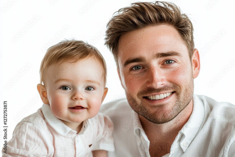 Father and baby portrait isolate on white background Father and baby portrait isolate on white background