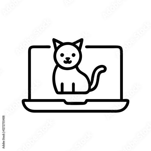 Cat sitting on a laptop screen, cute digital art for tech and pet-related blogs