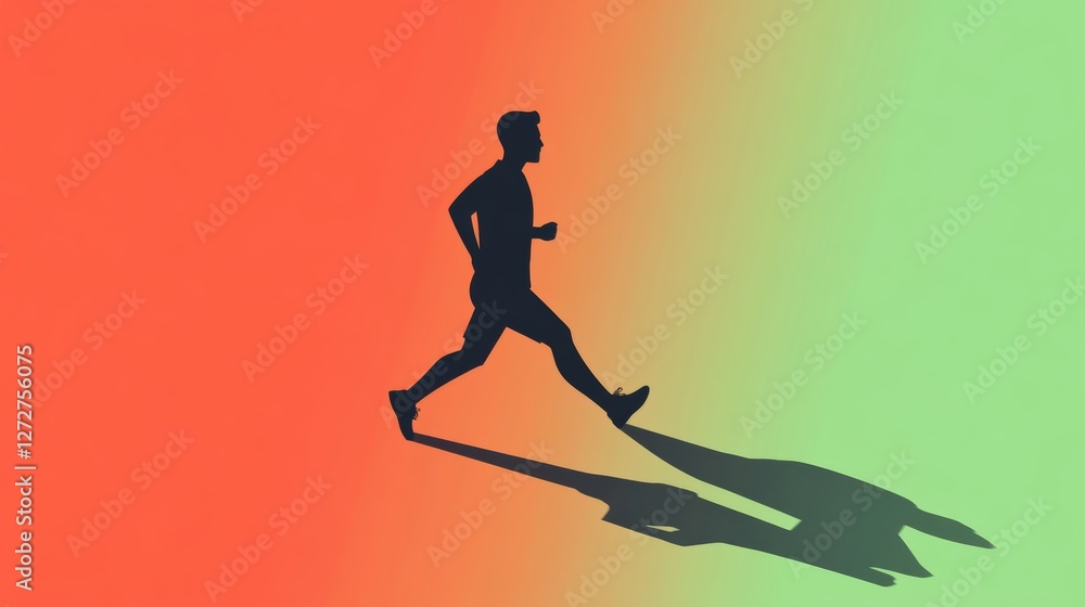 Fototapeta premium Businessman running forward. Abstract illustration. Modern lifestyle metaphor. Web icon with long shadows for application
