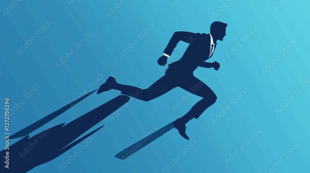 Naklejka premium Businessman running forward. Abstract illustration. Modern lifestyle metaphor. Web icon with long shadows for application