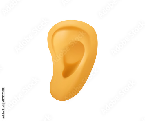 Ear emoji vector design illustration in 3D cartoon style. Realistic human ear isolated on white background. Hearing organ health care. Medical examination, test and treatment of ear, otolaryngology