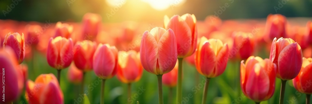 A serene and peaceful field of tulips with a soft morning light, floral arrangement, field, peaceful atmosphere A serene and peaceful field of tulips with a soft morning light, floral arrangement, field, peaceful atmosphere