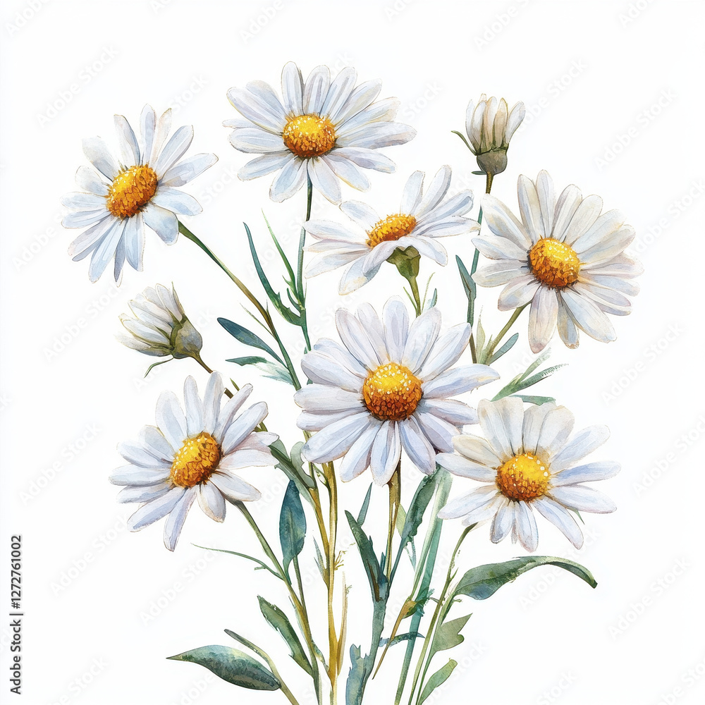 Fototapeta premium Whimsical daisy bunch with cheerful white petals and vibrant yellow centers, perfect for floral design