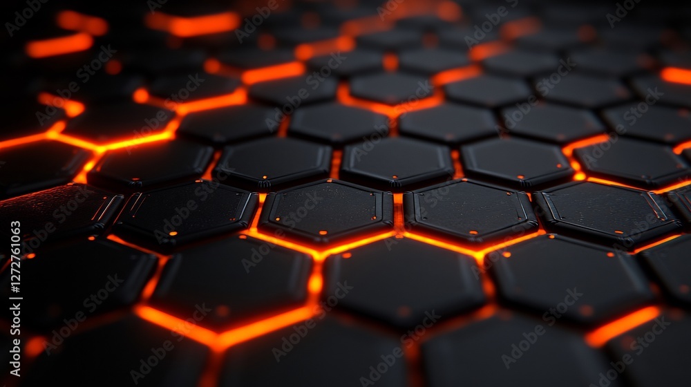 Glowing Orange Hexagon Grid Abstract Background. AI Generated Glowing Orange Hexagon Grid Abstract Background. AI Generated