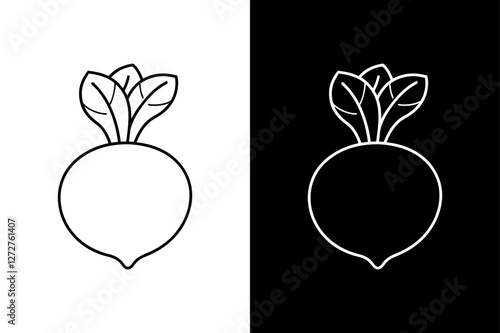 Minimalist Kohlrabi Icon. White on Black Vector Design