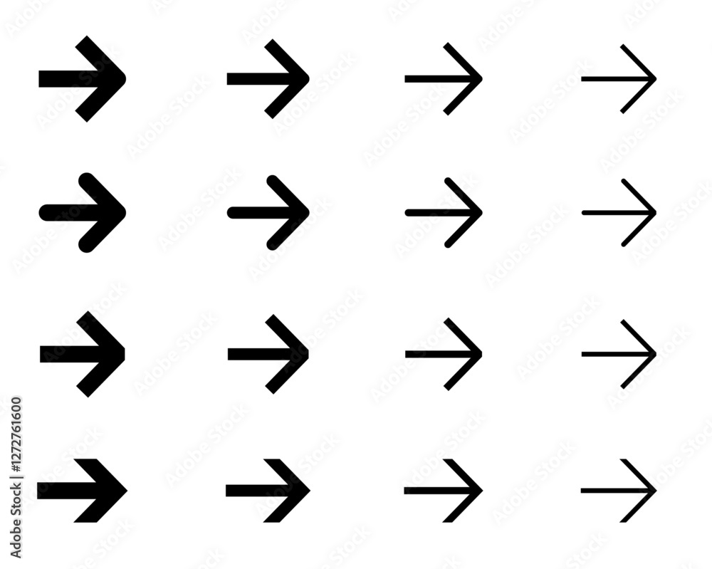 Set of Arrows with White Background in different stroke style and weight Set of Arrows with White Background in different stroke style and weight