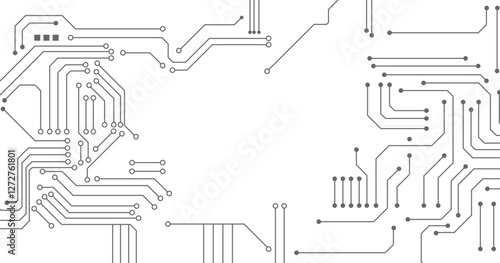 Circuit pcb connection lines path ways template. High tech technology geometric and connection system background with digital data abstract